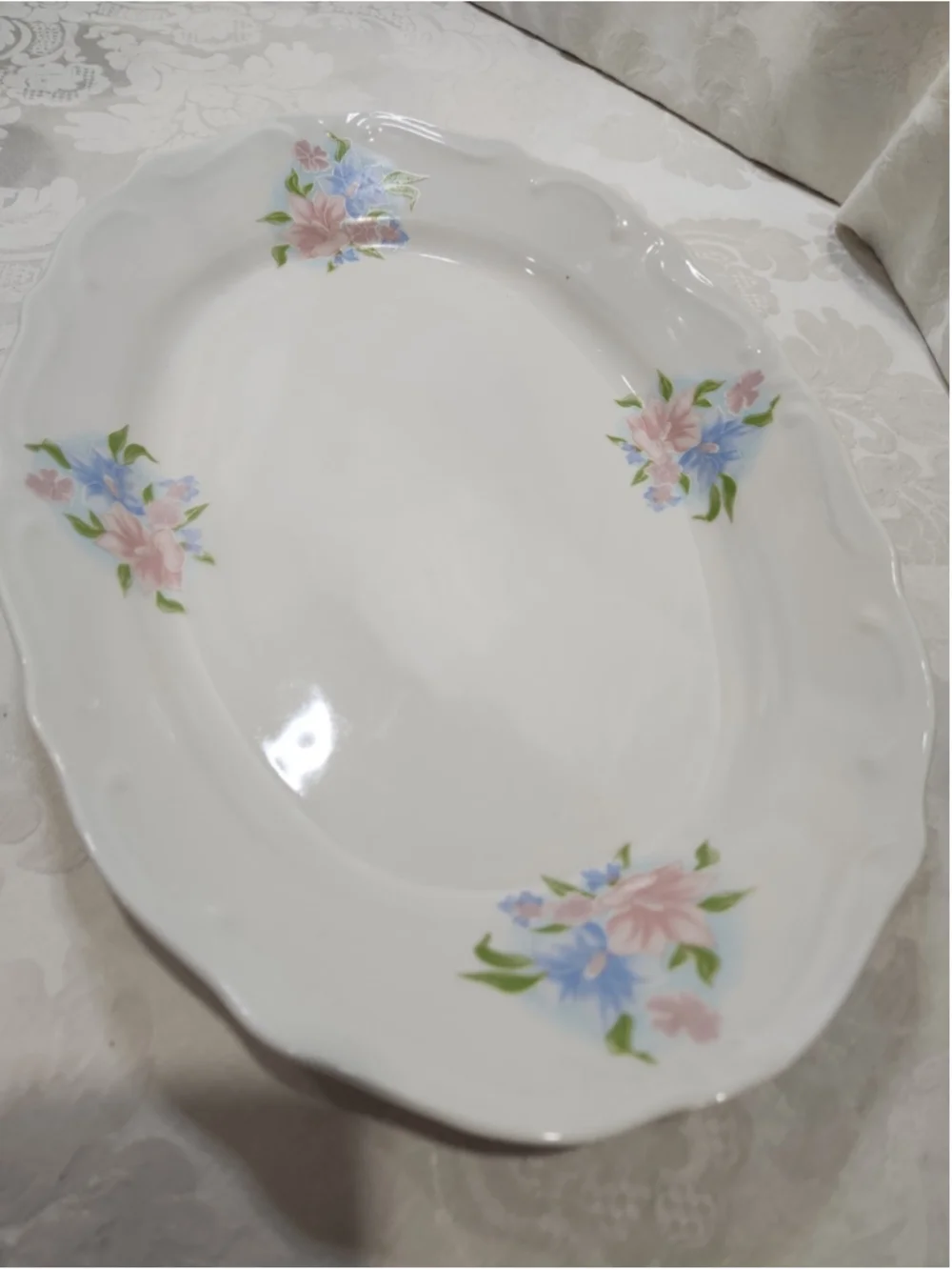 Vintage Stipo Dorohoi Romanian Porcelain Oval Serving Platter Floral Pastel Pink